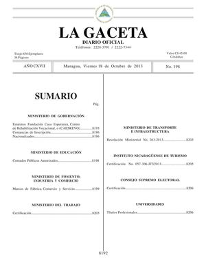 198 Gaceta, Viernes 18 De Octubre 2013