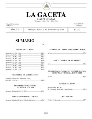 2012 Gaceta, Jueves 7 De Noviembre De 2013