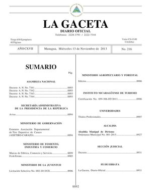216 Gaceta, Miércoles 13 De Noviembre De 2013