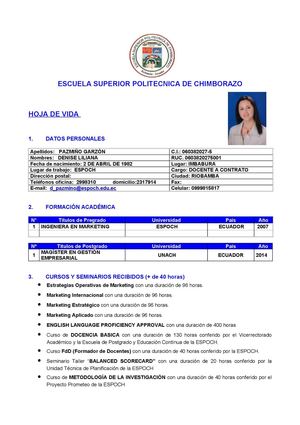 Hoja De Vida Denise Pazmiã‘o