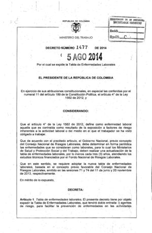 Decreto 1477 Del 5 De Agosto De 2014