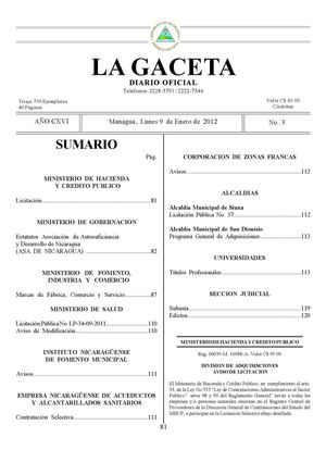 03 Gaceta, Lunes 9 De Enero 2012