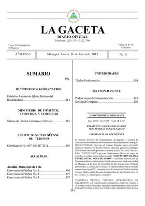 08 Gaceta, Lunes 16 De Enero 2012