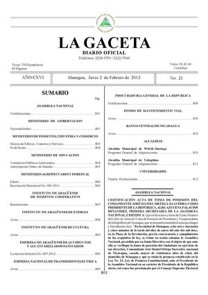 21 Gaceta, Jueves 2 De Febrero De 2012
