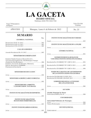 23 Gaceta, Lunes 6 De Febrero De 2012