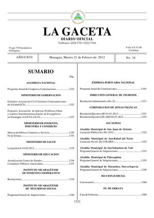 34 Gaceta, Martes 21 De Febrero 2012