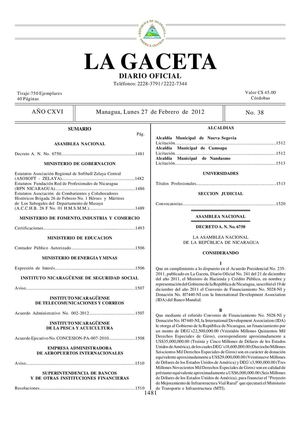 38 Gaceta, Lunes 27 De Febrero 2012