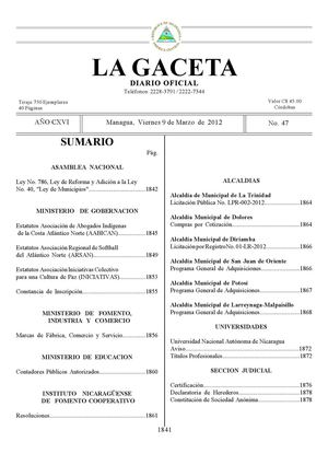 47 Gaceta, Viernes 9 De Marzo 2012