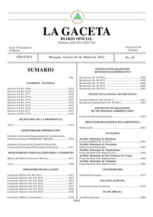 62 Gaceta, Viernes 30 De Marzo 2012