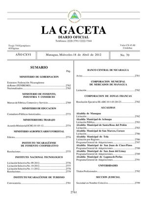 70 Gaceta, Miércoles 18 De Abril 2012