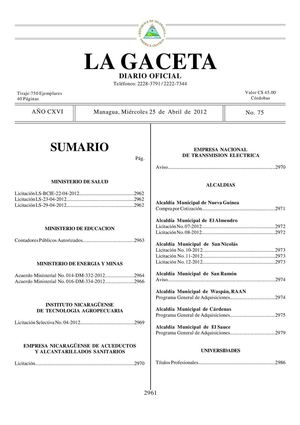 75 Gaceta,Miércoles 25 De Abril 2012