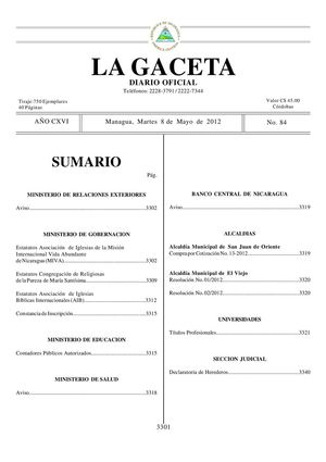 84 Gaceta, Martes 08 De Mayo 2012