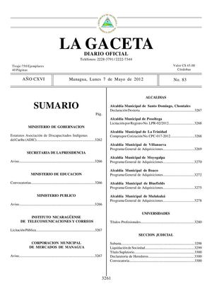 83 Gaceta, Lunes 07 De Mayo 2012