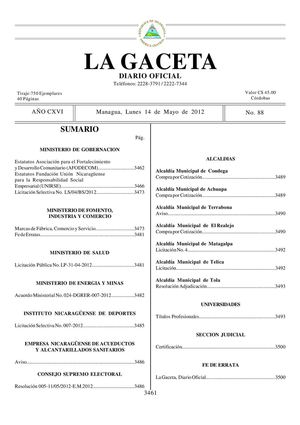 85 Gaceta, Lunes 14 De Mayo 2012