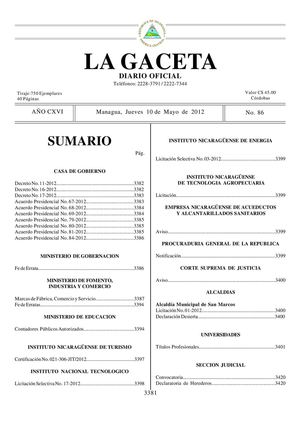 86 Gaceta, Jueves 10 De Mayo 2012