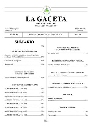94 Gaceta, Martes 22 De Mayo 2012