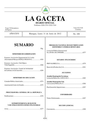 108 Gaceta, Lunes 11 De Junio 2012