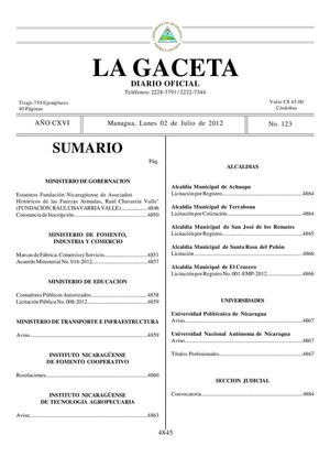 123 Gaceta, Lunes 02 De Julio 2012