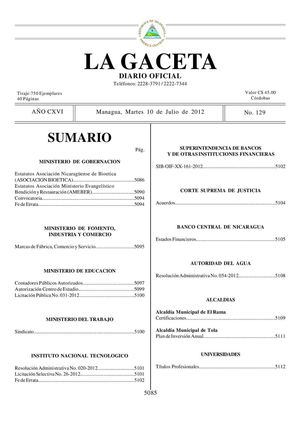 129 Gaceta, Martes 10 De Julio 2012