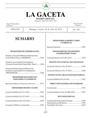 136 Gaceta, 2012 Viernes 20 De Julio 2012