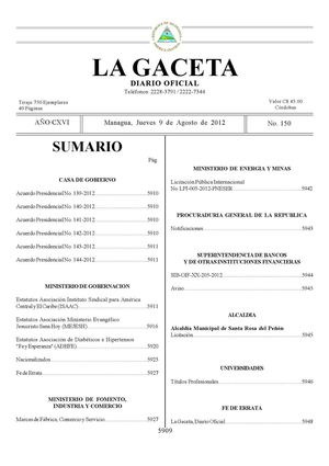 150 Gaceta, Jueves 9 De Agosto 2012