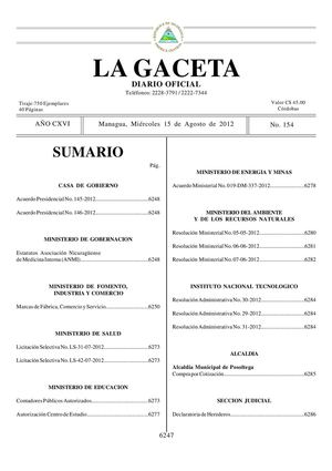 154 Gaceta, Miercoles 15 De Agosto 2012