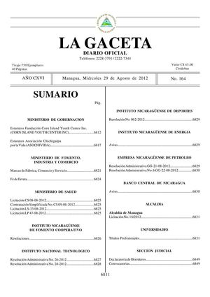 164 Gaceta, Miercoles 29 De Agosto 2012