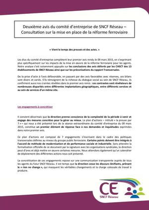 Avis 2 CE Sncf Réseau - Réforme Ferroviaire