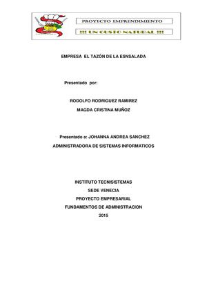 Proyecto Empresa El Tazón De La Ensalada Pdf