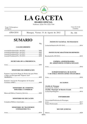 166 Gaceta, Viernes 31 De Agosto 2012