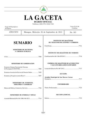 183 Gaceta, Miércoles 26 De Septiembre 2012
