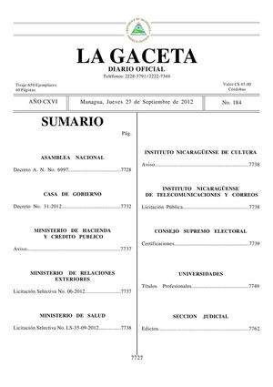 184 Gaceta, Jueves 27 De Septiembre 2012