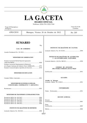 205 Gaceta, Viernes 26 De Octubre 2012