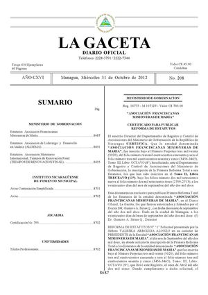 208 Gaceta, Miércoles 31 De Octubre 2012