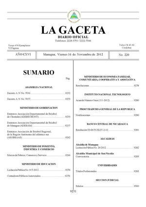 220 Gaceta, Viernes 16 De Noviembre 2012