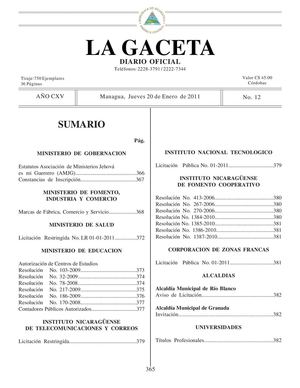 12 Gaceta, Jueves 20 De Enero 2011