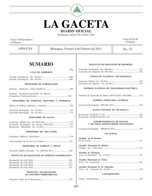 23 Gaceta, Viernes 04 De Febrero 2011