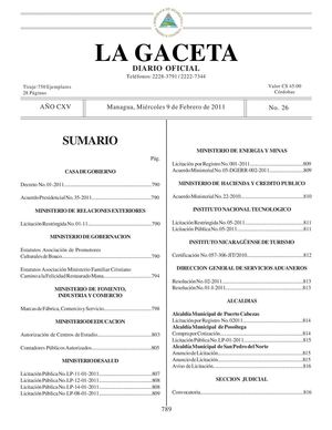 26 Gaceta, Miércoles 09 De Febrero 2011
