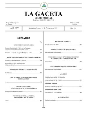 29 Gaceta, Lunes 14 De Febrero 2011