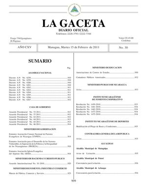 30 Gaceta, Martes 15 De Febrero 2011