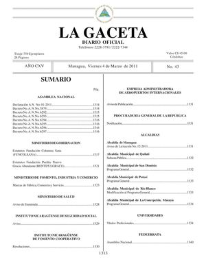 43 Gaceta, Viernes 04 De Marzo 2011