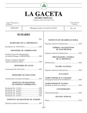 64 Gaceta, Lunes 04 De Abril 2011