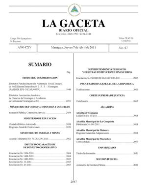 67 Gaceta, Jueves 07 De Abril 2011