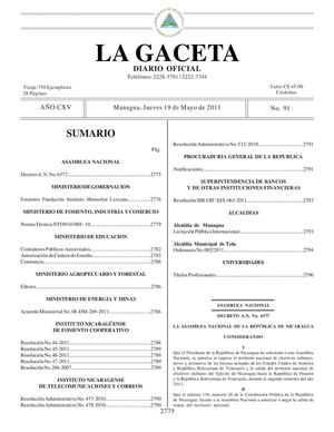 91 Gaceta, Jueves 19 De Mayo 2011