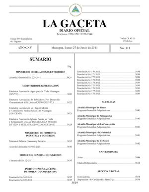 118 Gaceta, Lunes 27 De Junio 2011