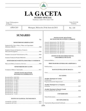 120 Gaceta, Miércoles 29 De Junio 2011