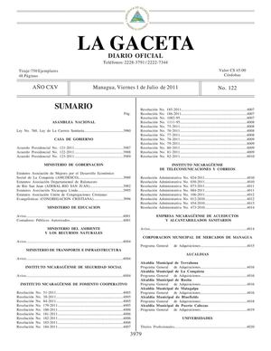 122 Gaceta, Viernes 01 De Julio 2011