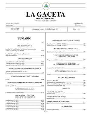 128 Gaceta, Lunes 11 De Julio 2011
