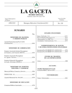 130 Gaceta, Miércoles 13 De Julio 2011