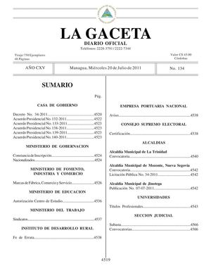 134 Gaceta, Miércoles 20 De Julio 2011